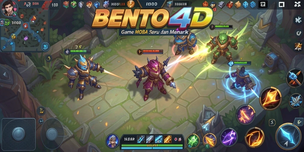 Tangkapan layar dari gameplay BENTO4D yang menunjukkan aksi seru dalam pertandingan MOBA.