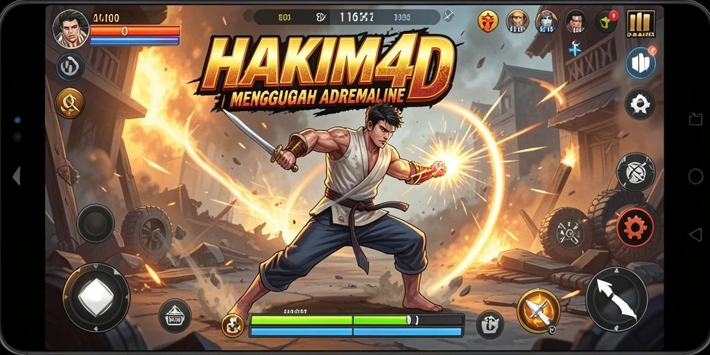 Screenshot gameplay seru HAKIM4D dengan pertarungan intens.