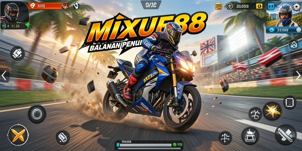 Screenshot menunjukkan akselerasi motor di lintasan balapan yang menegangkan.