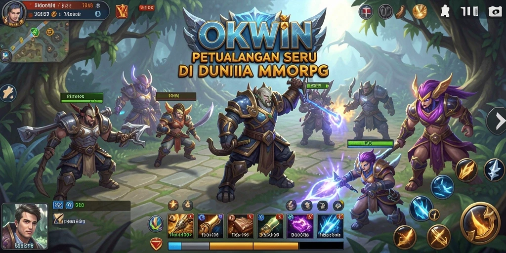 Screenshot OKWIN menampilkan aksi pertarungan seru dalam dunia MMORPG.