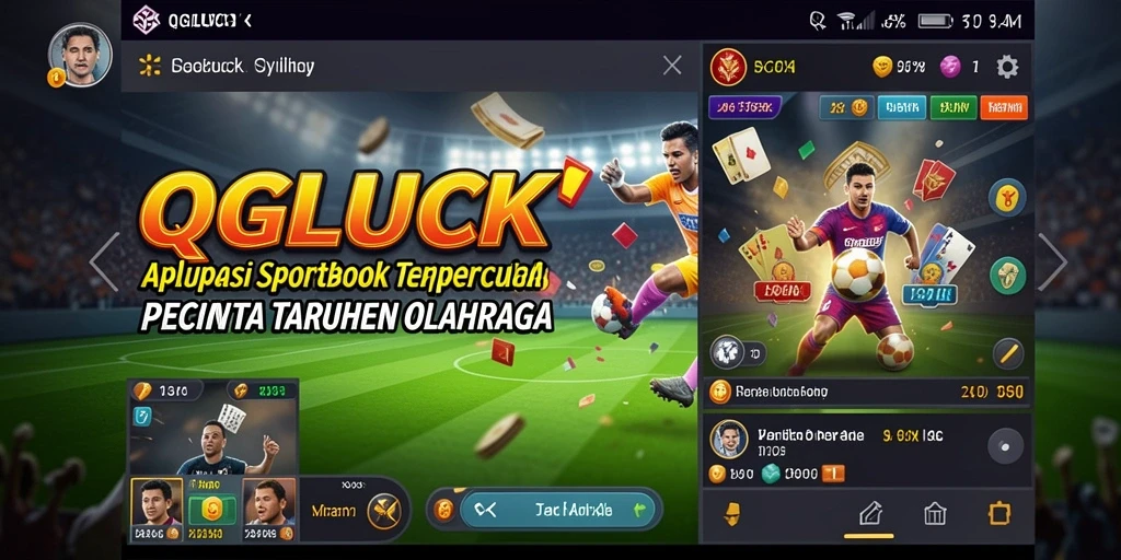 Tampilan aplikasi QGLUCK dengan fitur taruhan olahraga langsung.