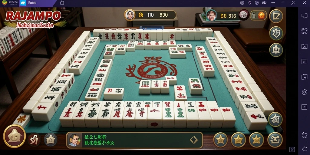 Screenshot gameplay RAJAMPO menampilkan suasana permainan Mahjong yang seru.