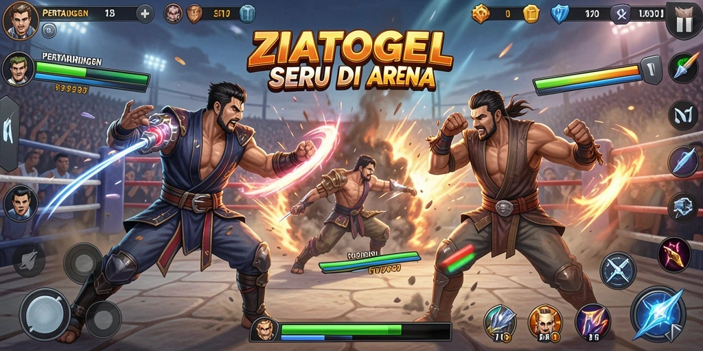 Tampilan seru pertarungan di ZIATOGEL dengan karakter unik.